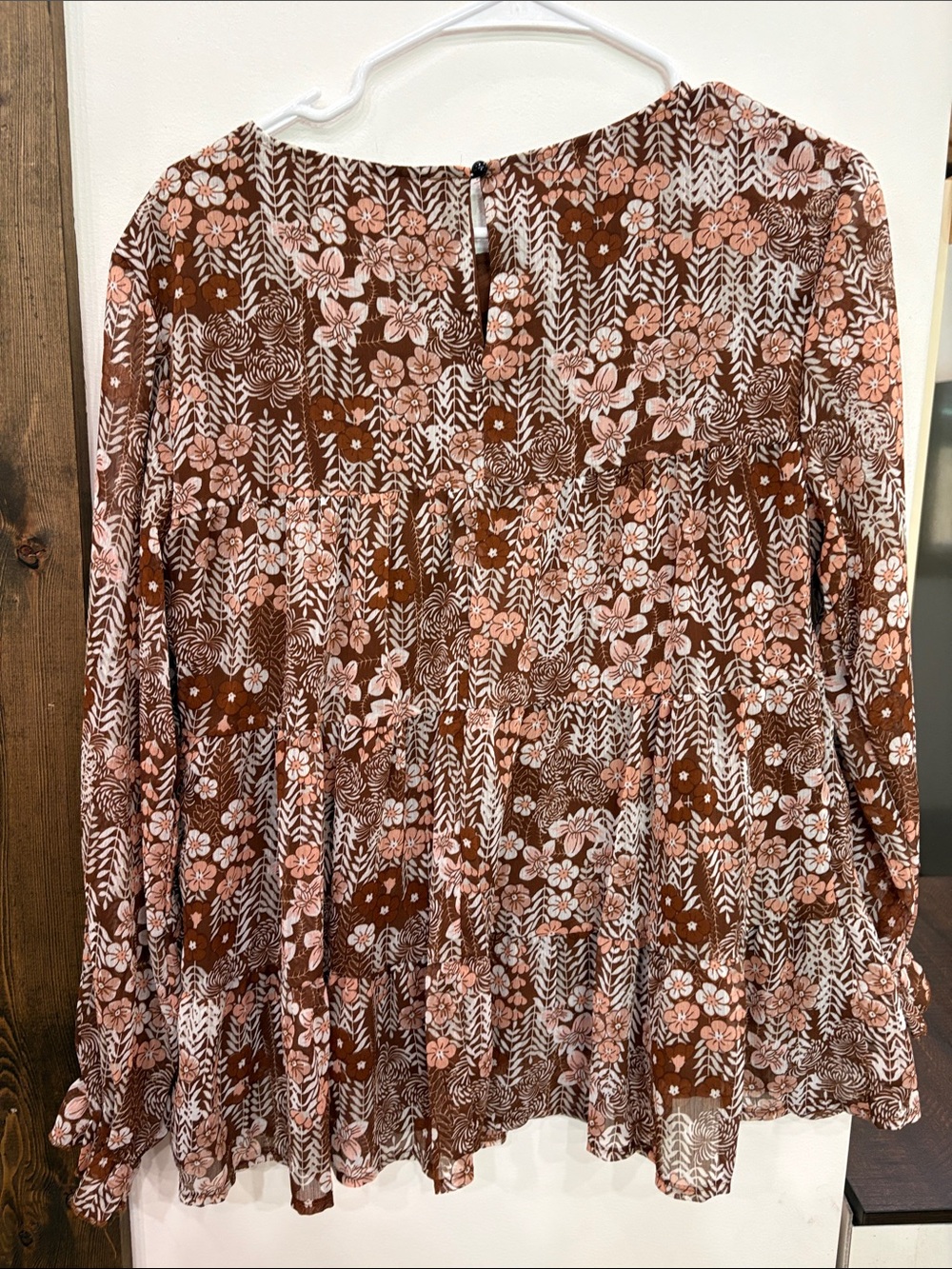 SHEIN Brown and Pink Floral Tiered Peasant Blouse - Picture 4 of 4